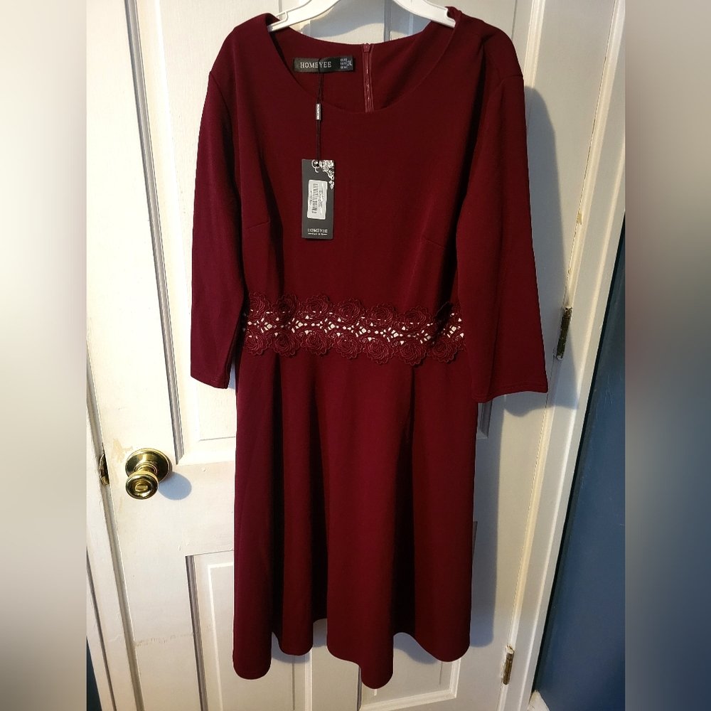 HOMEYEE Woman's Wine Burgundy Cocktail Dress Embroidery A190 NWT Christmas